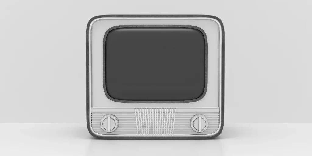 beyaz zeminde siyah beyaz retro televizyon görseli